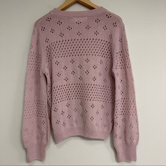 NWOT ASTR THE LABEL Sweater Belle Pointelle Pink Lavender Perforated Floral Med - Picture 6 of 11
